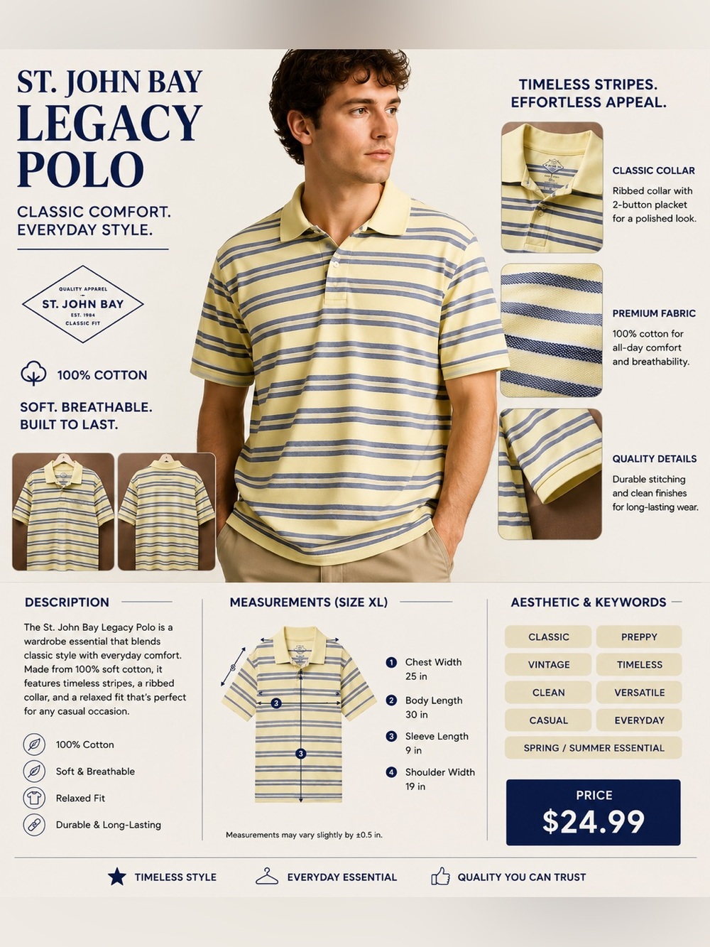 St. John's Bay Yellow and Blue Striped Polo